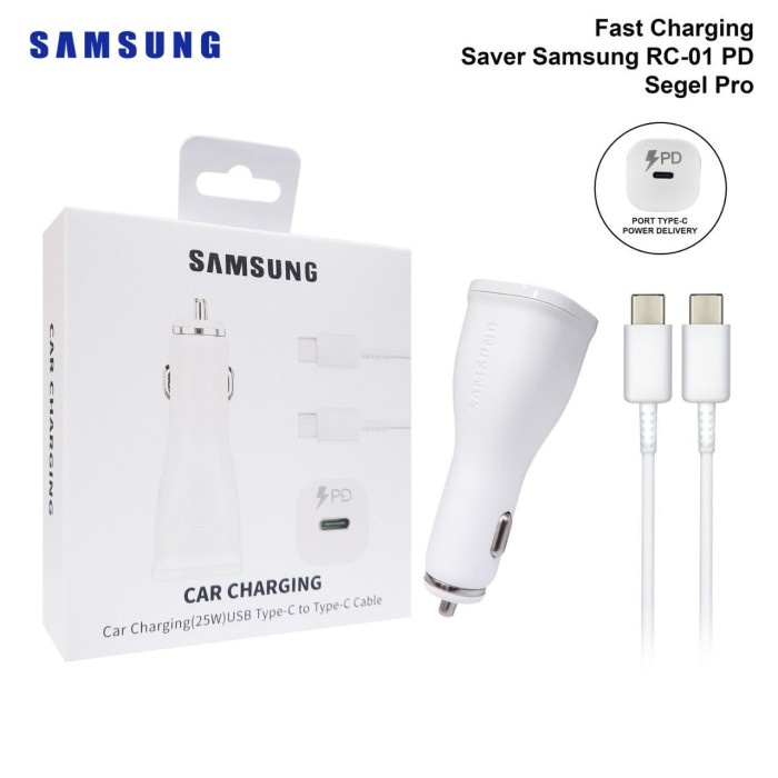 Car Charger Samsung USB-C 1 Port 25W Super Fast Charge RC-01 PD Saver Samsung USB-C To C