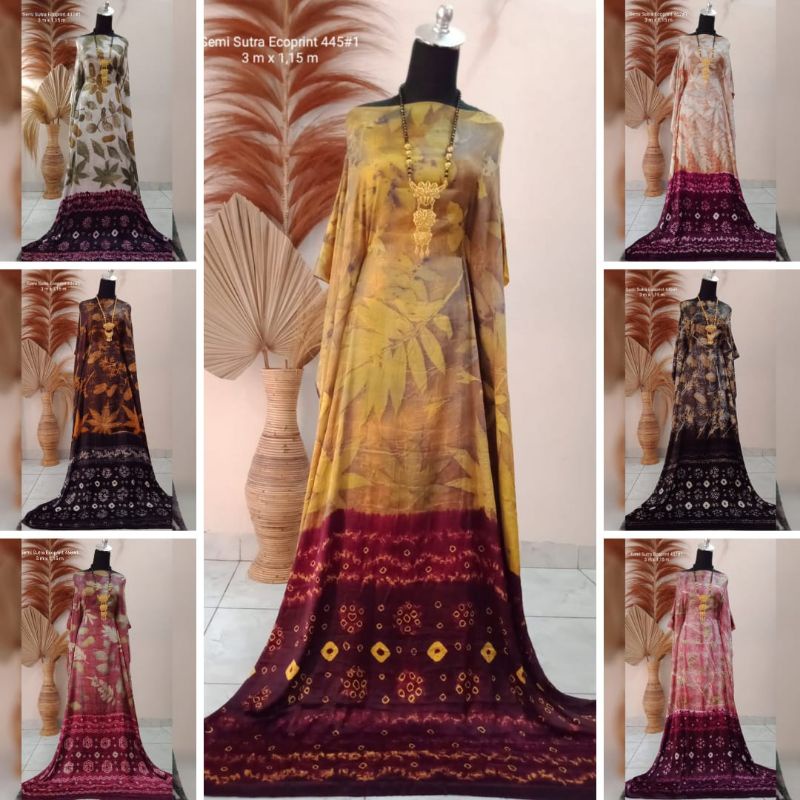 KAIN JUMPUTAN KHAS PALEMBANG SUTRA ECOPRINT 3 METERAN BAHAN DASAR BATIK JEMPUTAN ECO PRINT COUPLE PA
