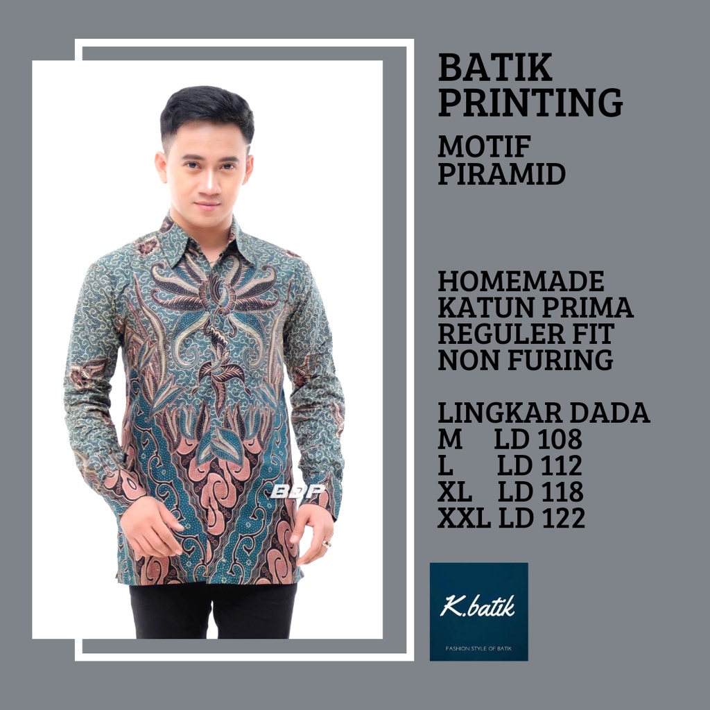 KEMEJA BATIK PRIA LENGAN PANJANG MOTIF PIRAMID HIJAU BATIK MODERN BATIK SERAGAMAN KANTORAN BATIK PEKALONGAN BATIK KATUN