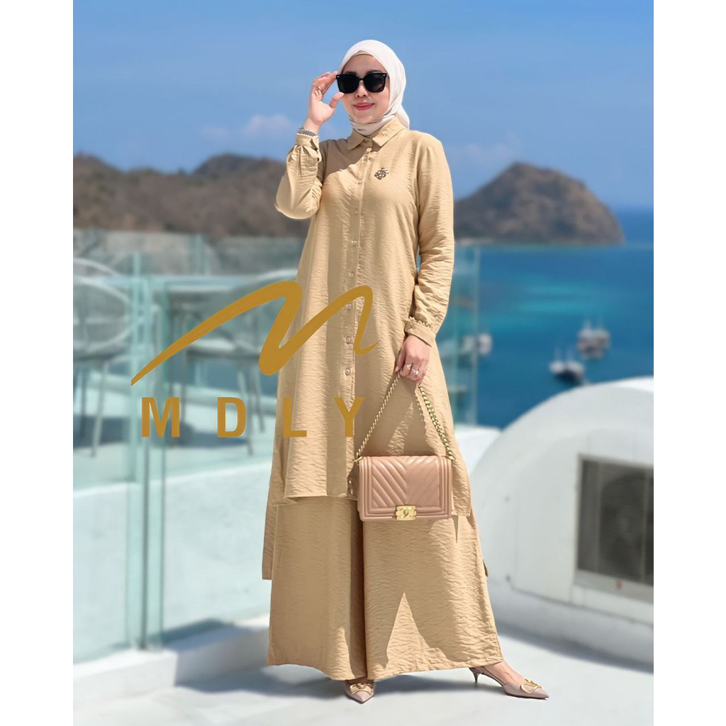 Fashion Muslim Terbaru Baju Setelan Wanita One Set Mdly Gold Daily Set Bahan Premium Baju Setelan Wa