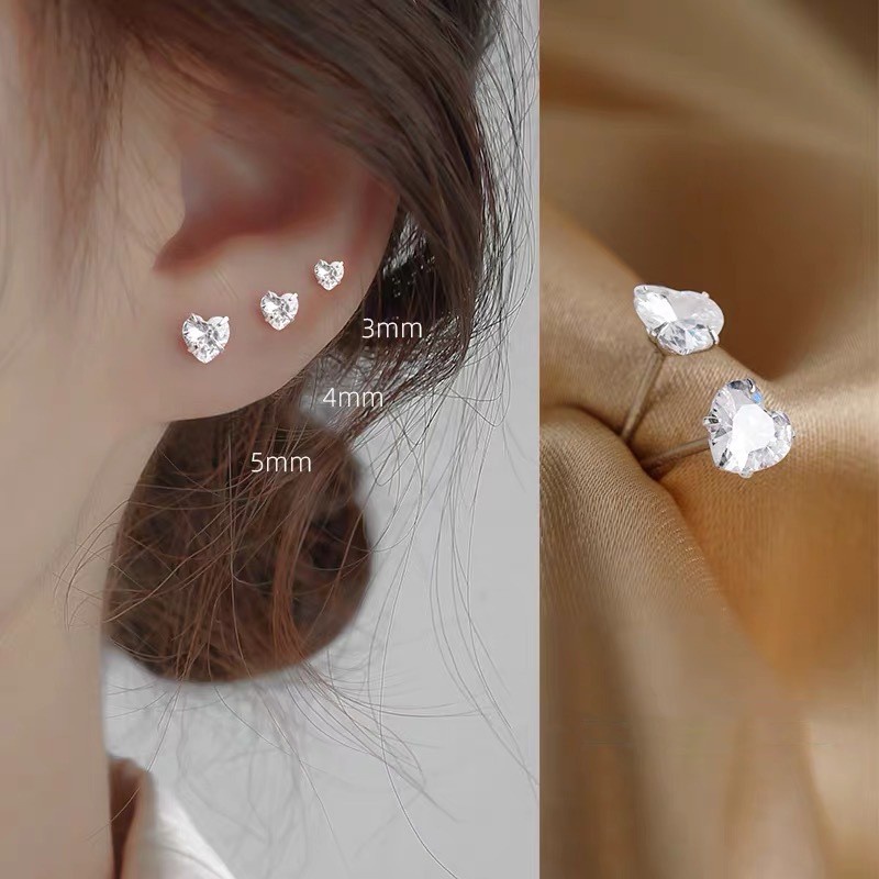 S925 Sterling Silver Cinta Zirkon Bercahaya Anting-Anting Wanita Sederhana Dan Unik Berbentuk Hati High-end Anting-Anting COCOJEWELRY