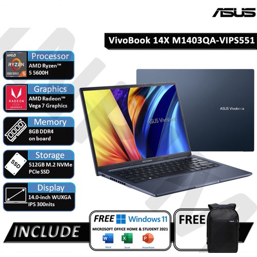 Jual Asus Vivobook 14x M1403qa Vips551 Ryzen 5 5600h 8g Ssd 512gb Win11 Ohs Ips Shopee Indonesia 9794