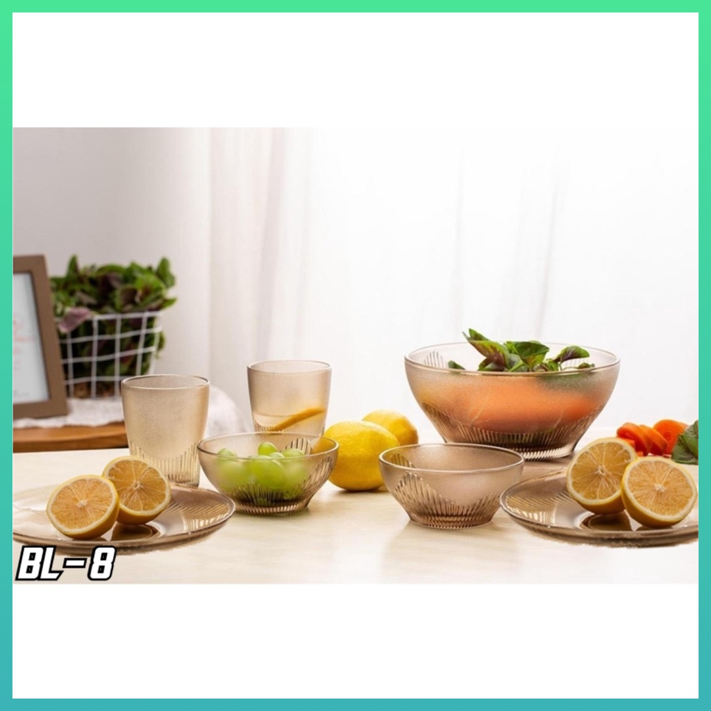 Mangkuk Set Gelas Peralatan Makan Bahan Kaca Premium BL-8