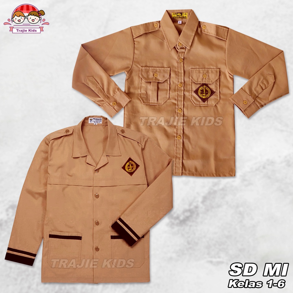 Baju Seragam Pramuka SD Laki Lengan Panjang Kelas 1-6 Polos List Siaga Garis Polet Kemeja Pramuka Sa