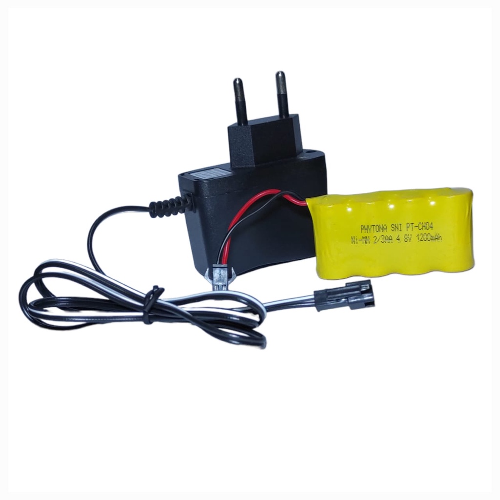 Charger + Baterai Remot RC 2/3AA Ni-Cd 4.8v - 1200mAh Socket Hitam 2pin Model Mini