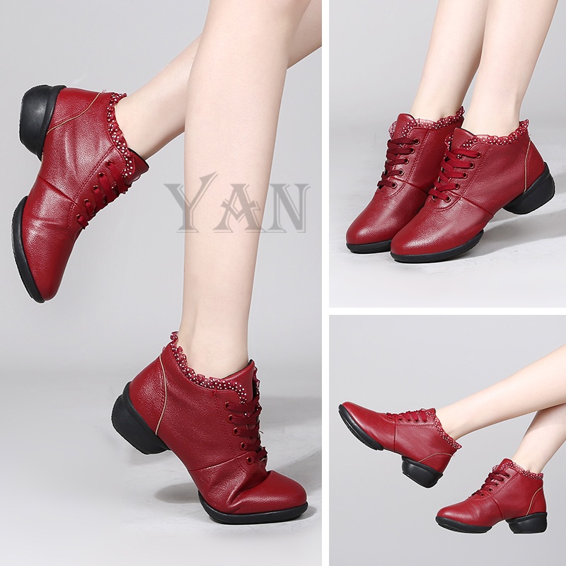 YAN Sepatu Dance Wanita Sepatu Dansa Latin/ Line Dance Semi Boots Renda Terbaru