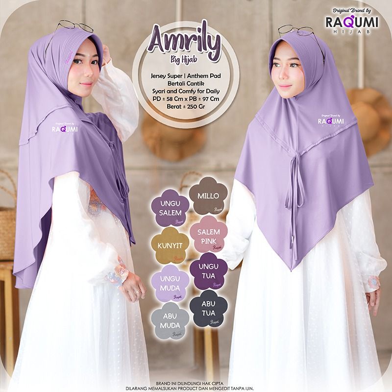 AMRILY BIG HIJAB RAQUMI ORIGINAL | JILBAB JERSEY JUMBO | JILBAB UNGU