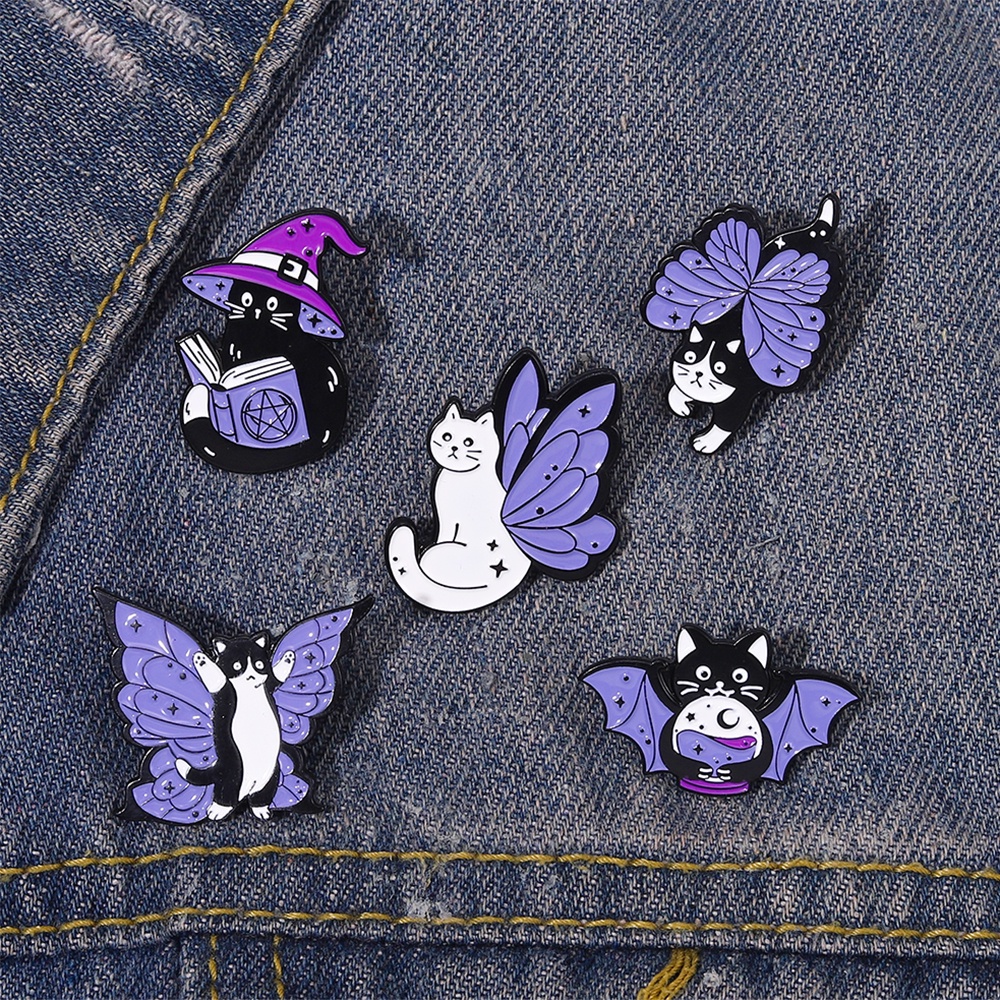 Bros Pin Enamel Desain Kartun Kucing Penyihir Topi Penyihir Gaya Punk Gothic Untuk Hadiah Halloween