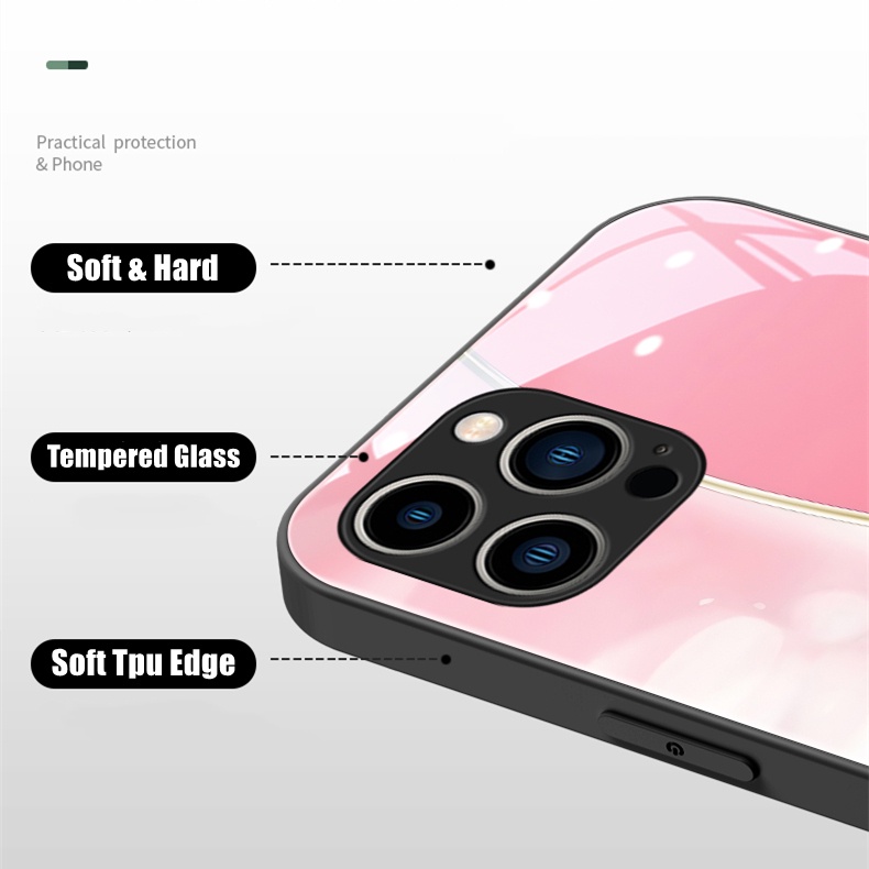 Hard Case Tempered Glass Motif Lucky Clover Untuk iPhone 14 Pro Max 14 Plus 13 12 11 Pro Max X Xr Max