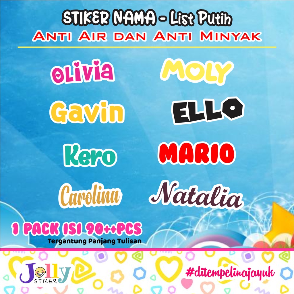 

Stiker Nama Custom Anak Anti Air List Putih Sticker Waterproof Tempel di Botol Tumbler, Kotak Bekal
