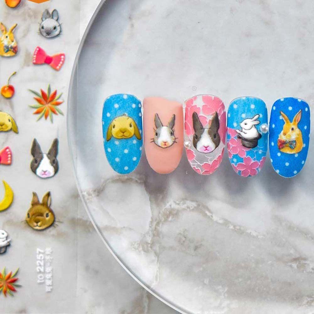 AUGUSTINA Agustinina Kartun Stiker Kuku Fashion Kelinci Hewan Stiker Kuku Bintang Nail Art Dekorasi