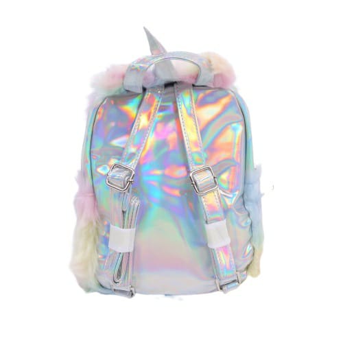 Tas Ransel Fluffy Unicorn Bag Rainbow / Tas Hologram Bulu Import Premium Unicorn Mini Backpack / Tas Bulu Unicorn