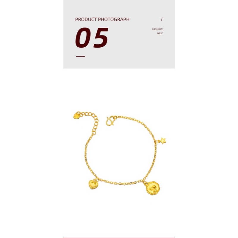 Goldkingdom Perhiasan Fashion 24K Bangkok Aksesoris Ready Stock Bunny Heart Star Gelang Wanita Lucu Minimalis Serbaguna
