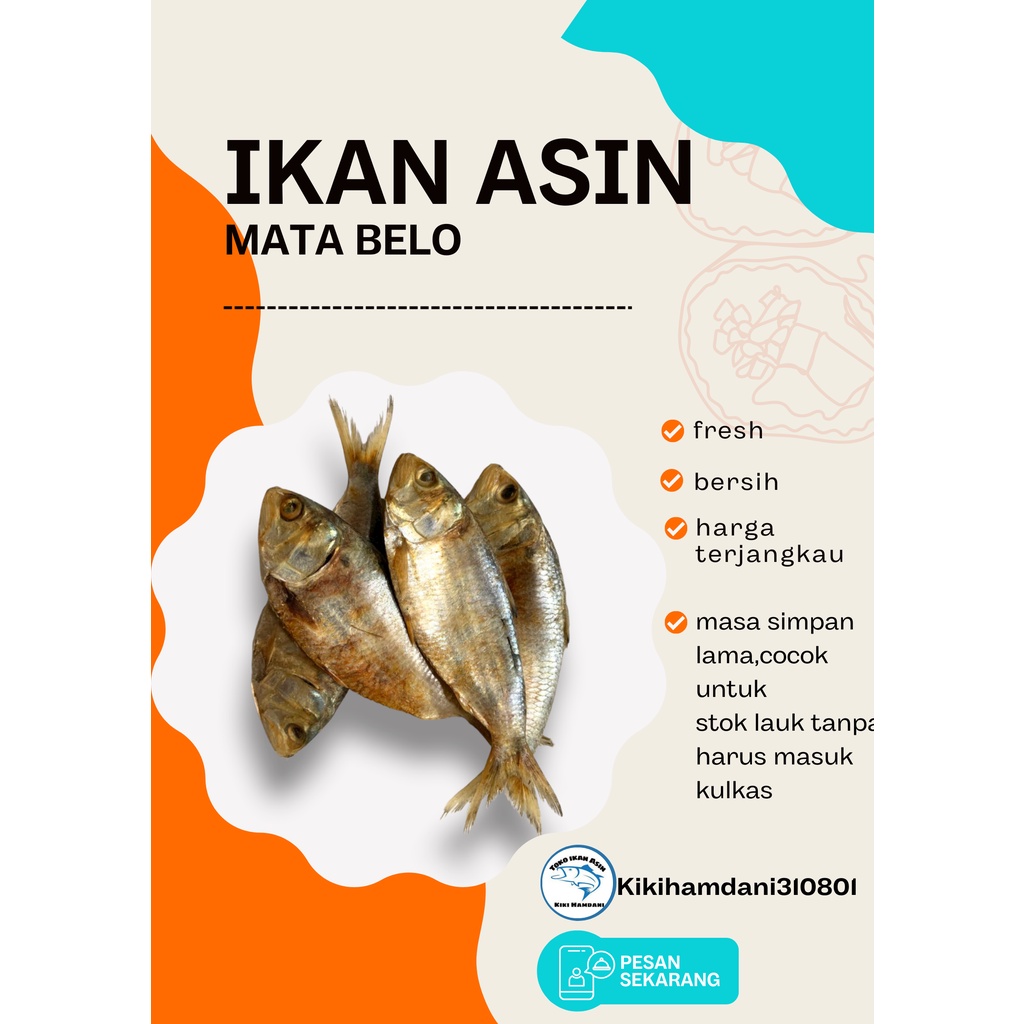 

Ikan Asin Mata Belo Bersih Ukuran Besar Kemasan 100gram Termurah