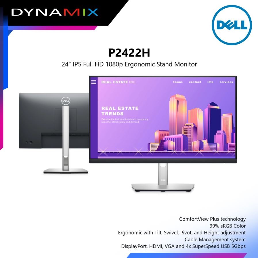 [tanpa palet kayu] DELL P2422H 24&quot; IPS 1080p VGA HDMI DP USB Ergonomic Stand Monitor GARANSI RESMI