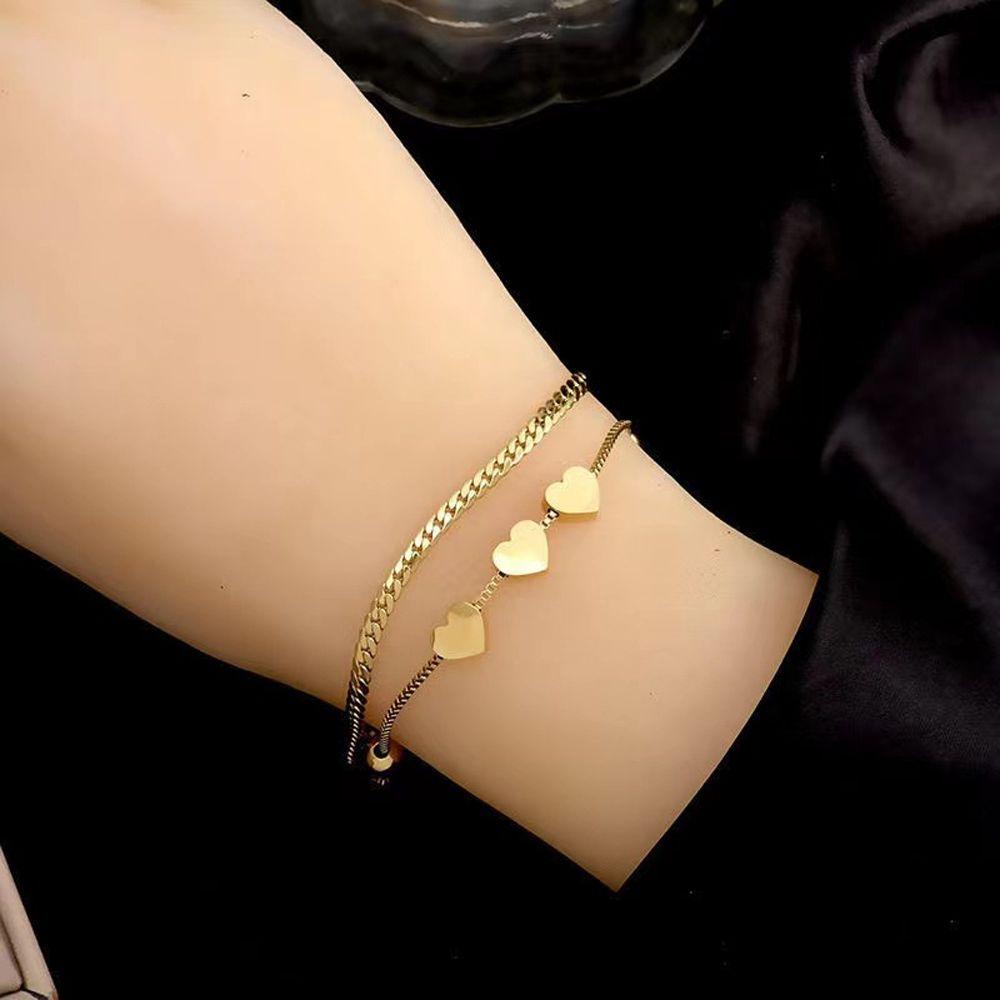 NEEDWAY Needway Wanita Gelang Manis Vintage Elegan Berbentuk Hati Peri Baja Titanium Perhiasan Fashion