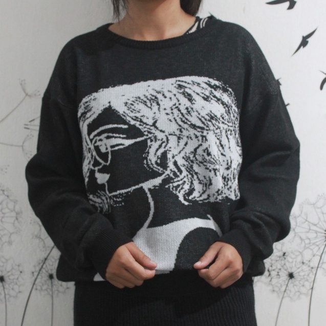 SWEATER RAJUT CROP MOTIF FACE