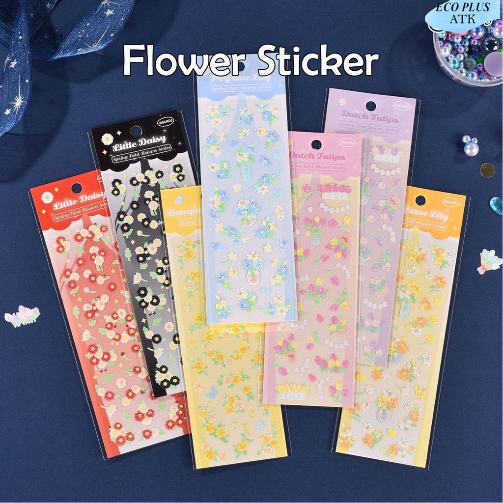 Flower Sticker Glitter Motif Bunga Scrabook DIY Tulip Lily Rose