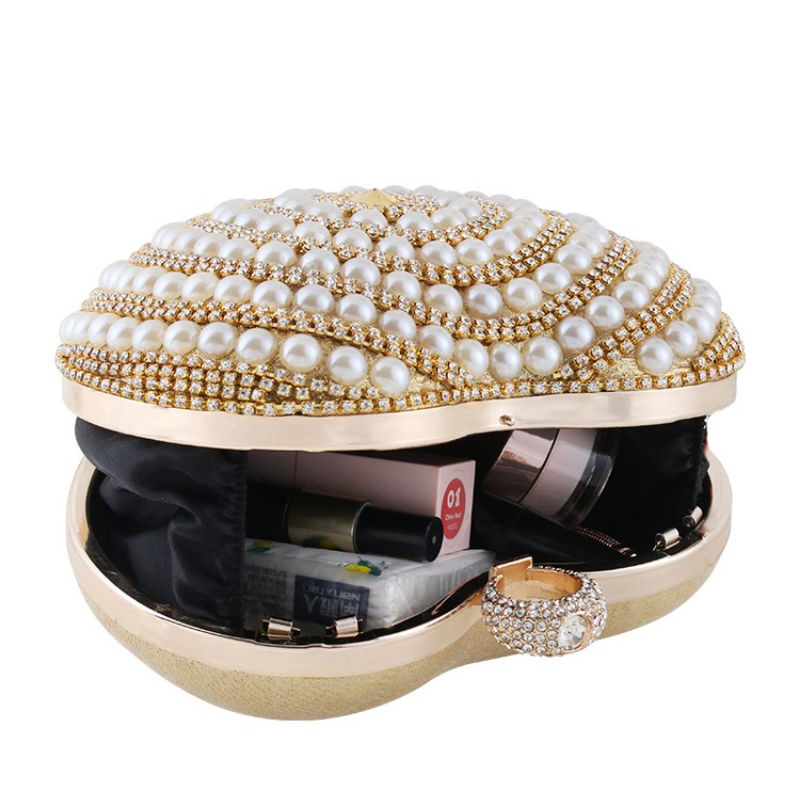 LAJOREE Love Clutch Tas Pesta Mewah Wanita Bentuk Hati Love Cantik Mutiara Clutchbag