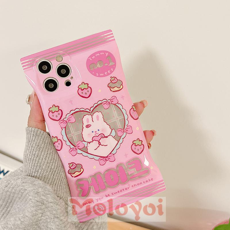 Soft Case Motif Strawberry Kelinci Hati Untuk iPhone 11 8 7 6 6s Plus XR 14 12 13 Pro Max 14 Plus X XS Max SE 2020