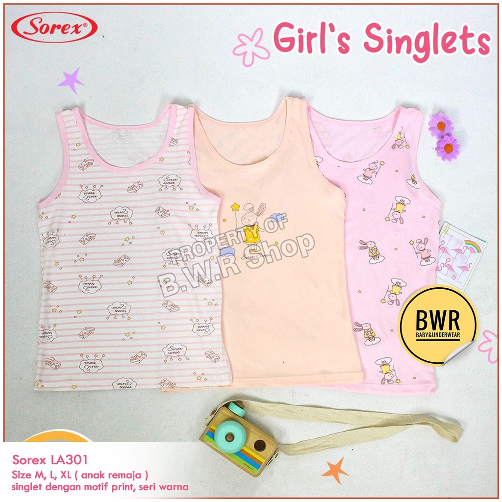 Singlet Anak Sorex LA 301 -1 / Singlet Anak Remaja Perempuan Supersoft Dasar Warna Motif Lucu | Bwr