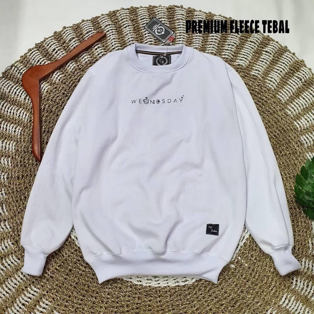 CREWNECK SWEATER KUALITAS DISTRO SABLON BASIC PRIA WANITA M L XL