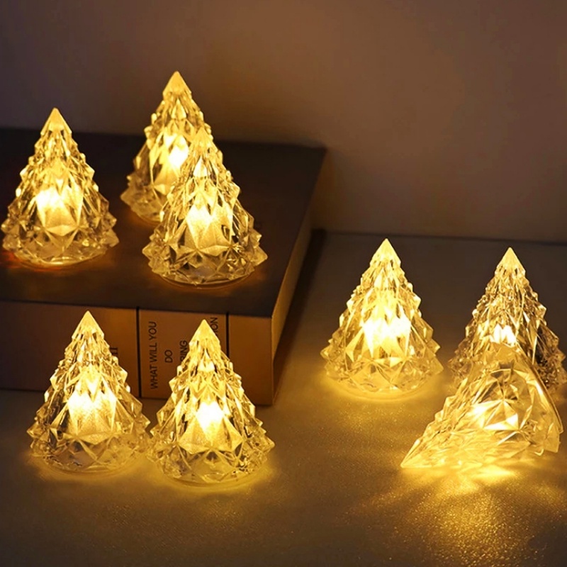 Lampu Malam Led Bentuk Pohon Natal Kristal Tanpa Api Untuk Dekorasi Pesta