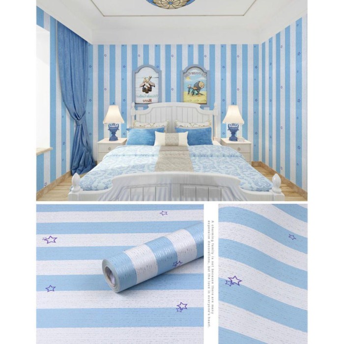 Wallpaper Stiker Dinding Per Meter Dekorasi Kamar Anak Bintang Garis Bahan Pvc Sudah Ada Lem