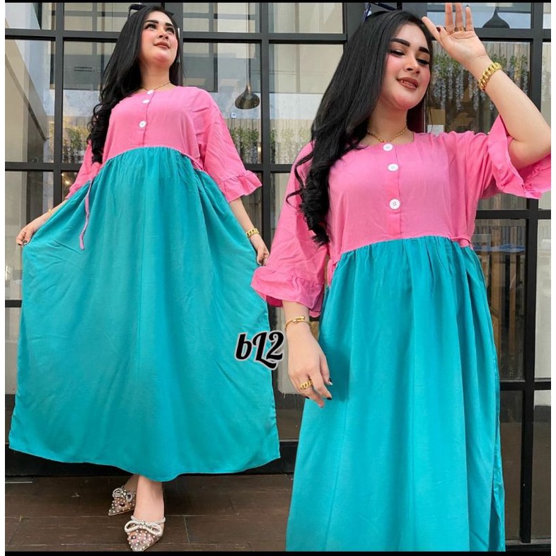 DASTER GRADASI WARNA | SOVIA DRESS | DASTER POLOS DUA WARNA | DRESS KOMBINASI