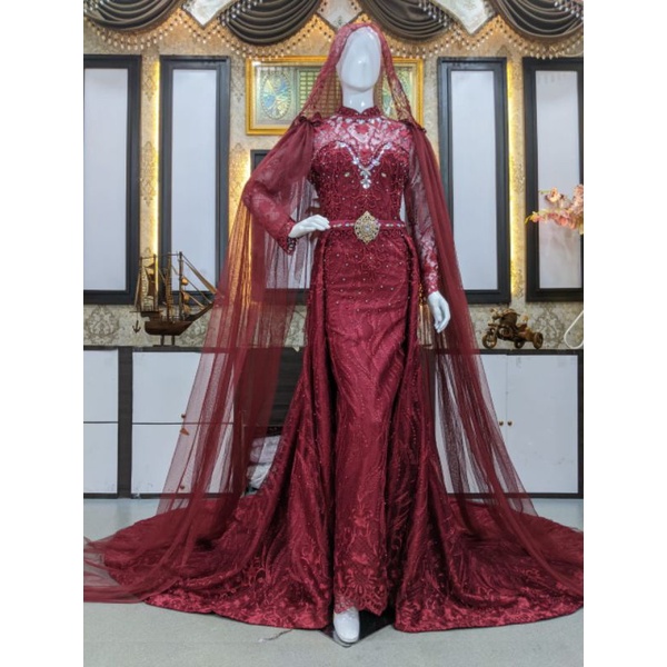 SALE GAUN SLIM DRESS MUMER BEREKOR/BAJU PENGANTIN TERBARU   /GAUN DRESS  MODERN