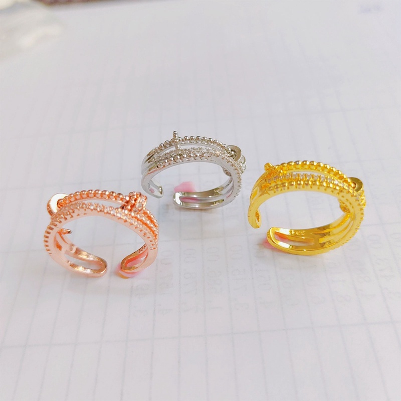 Perhiasan Cincin Couple Bahan Tembaga Hias Manik-Manik Zirkon Untuk Pria Dan Wanita