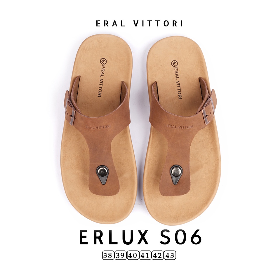 Eral Vittori - Erlux S06 Sandal Pria Kulit Santai Harian Tan