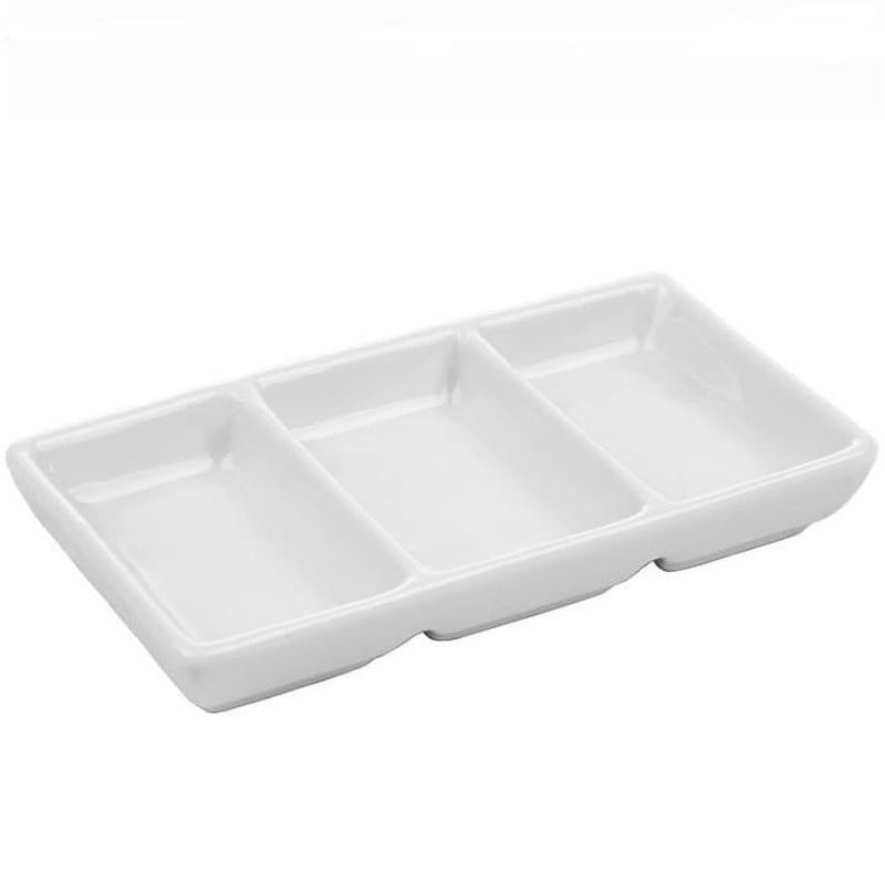 Piring tempat Sambal Segi Sekat 3 Keramik Porselen