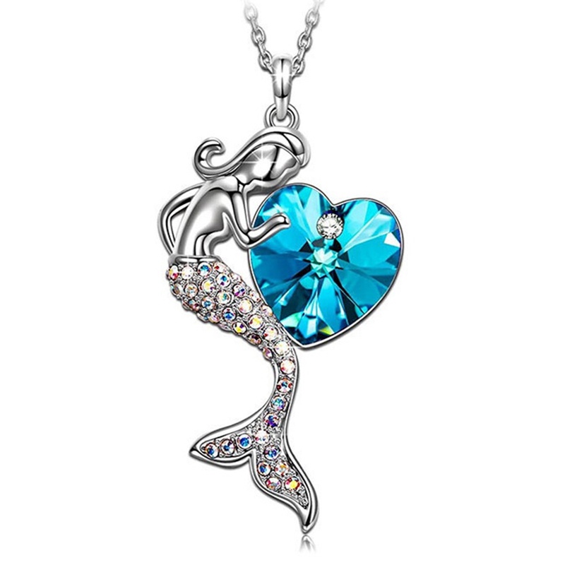 Kalung Liontin Kristal Bentuk Hati Warna Biru Pink Untuk Wanita