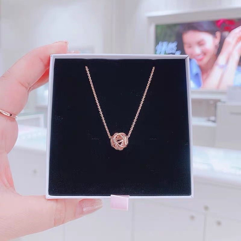 Pandora Kalung 925 Silver Rose Gold 18K Dengan Liontin Berlian Galaxy Model Hollow Untuk Wanita