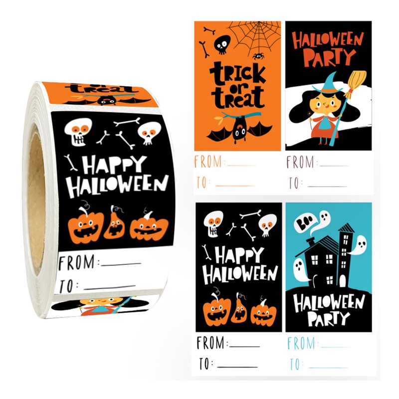 Stiker Label Penyegelan 300 Hitungan Tema Halloween Dengan Perekat Untuk Hadiah