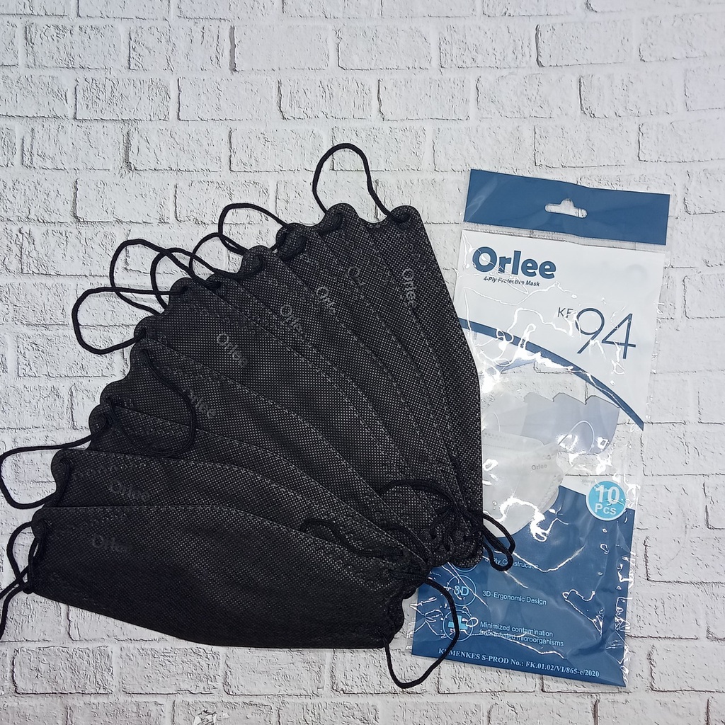 MASKER ORLEE KF94 4PLY EARLOOP ISI 10 ORIGINAL KEMENKES HITAM ABU PUTIH MURAH JOGJA