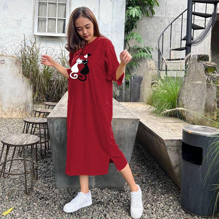 Baju Dress Oversize Tunik Premium MEOW 2 Oversized Dress Tshirt polos