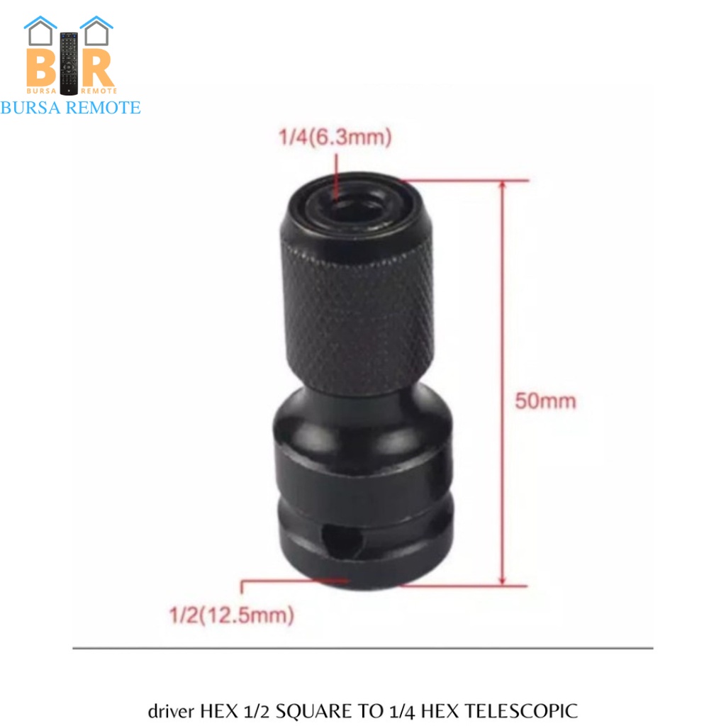 Hex Socket Adapter Converter Impact 1/2&quot; SQUARE TO 1/4&quot; HEX MAGNETIC TELESCOPIC