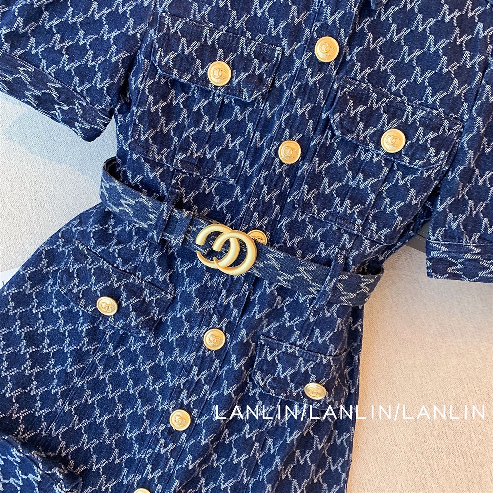 [✅BISA COD]  #Sisjuly# Gaun denim pinggang baru wanita dan nama tipis rok Polo gaya Xiaoxiang Ready Stock