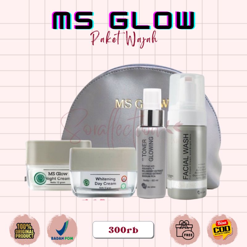 Paket & Satuan MS Glow | Toner Facial Wash Night Cream Day Cream Whitening Acne Luminous Ultimate Wh
