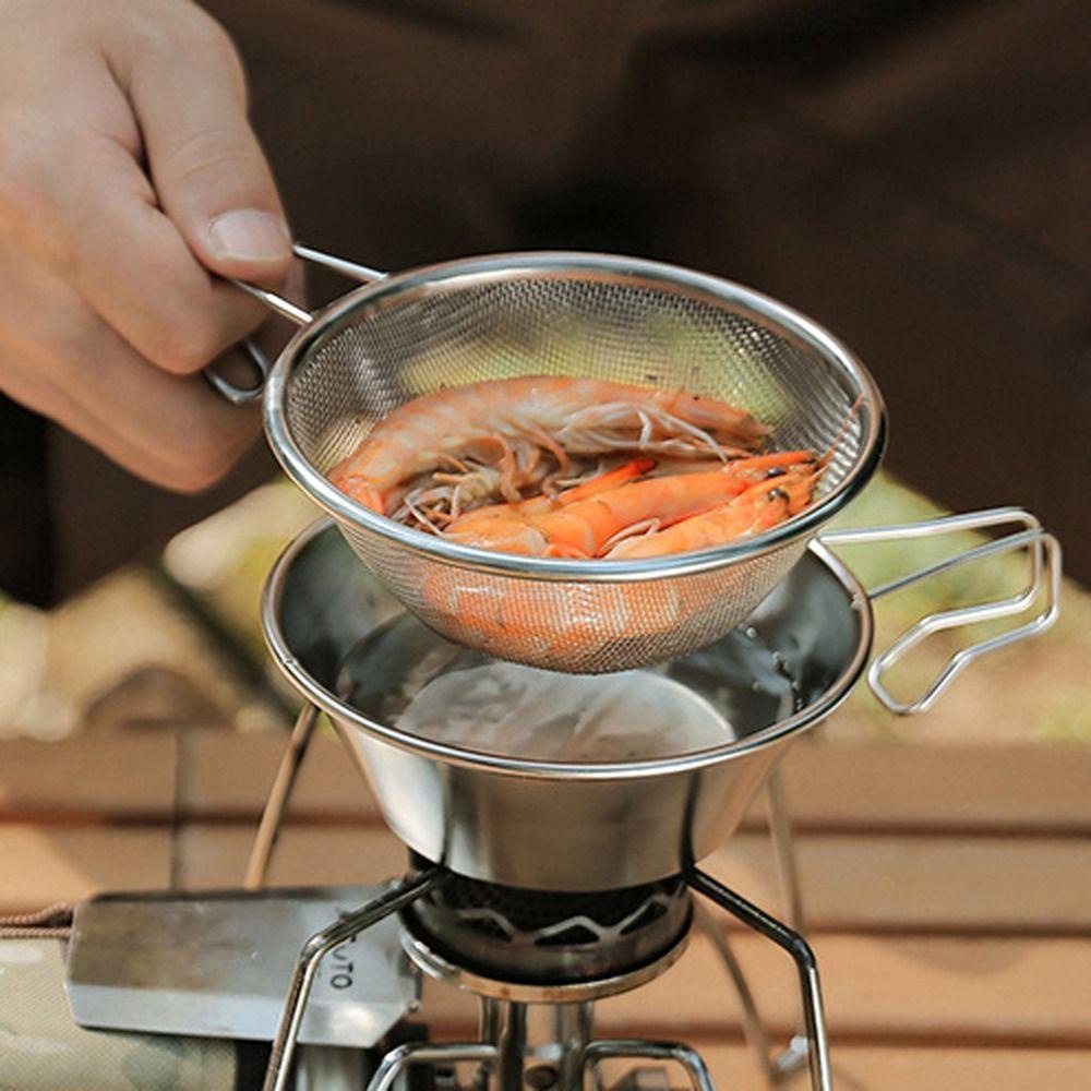 Lanfy Saringan Jaring Peralatan Makan Piknik Hand Held Cooking Utensils Peralatan Camping Saringan Minyak Outdoor Camping Net Bowl Strainer
