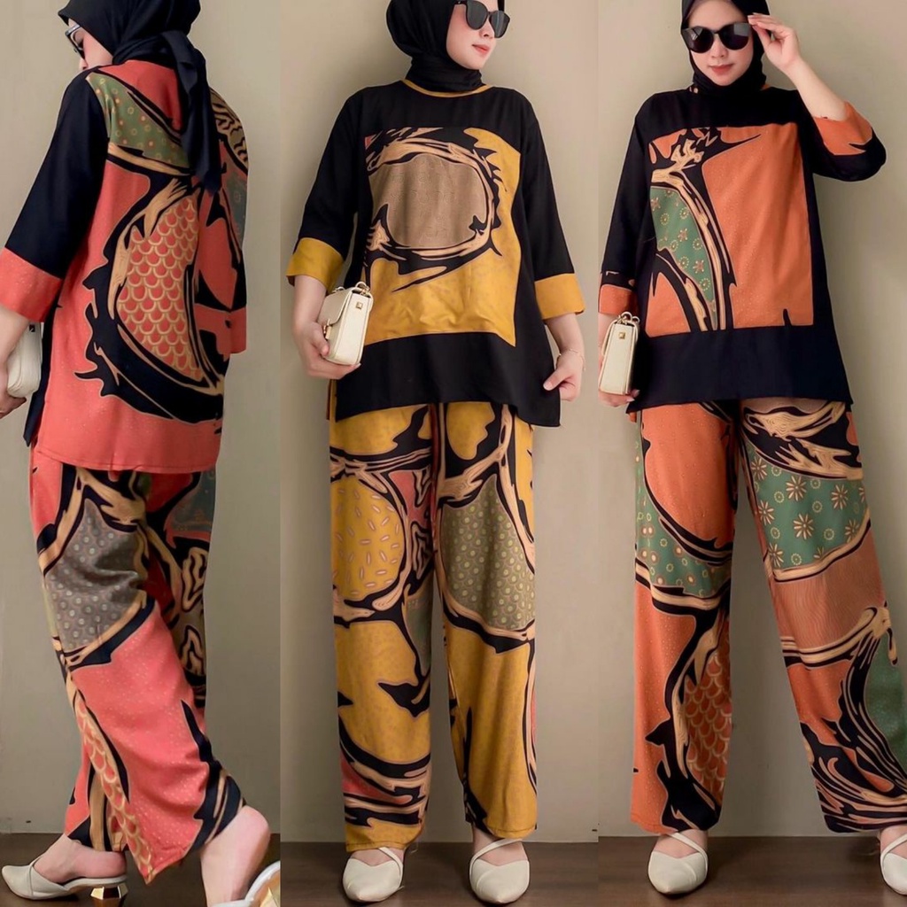 SETELAN RAYON SEMI JUMBO TRIKA ONE  SET ABSTRAK LD 112 CM PIYAMA WANITA