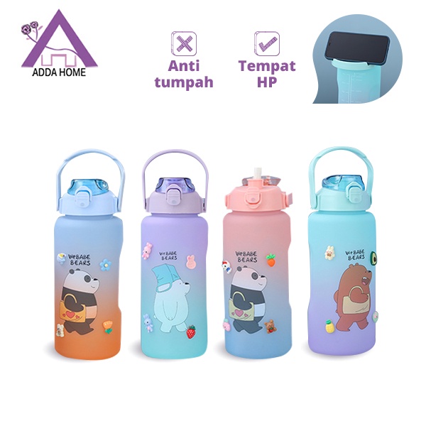 Botol Minum Air Motivasi Anti Tumpah Motif Bear Beruang Lucu Tempat HP BPA Free 2000ml