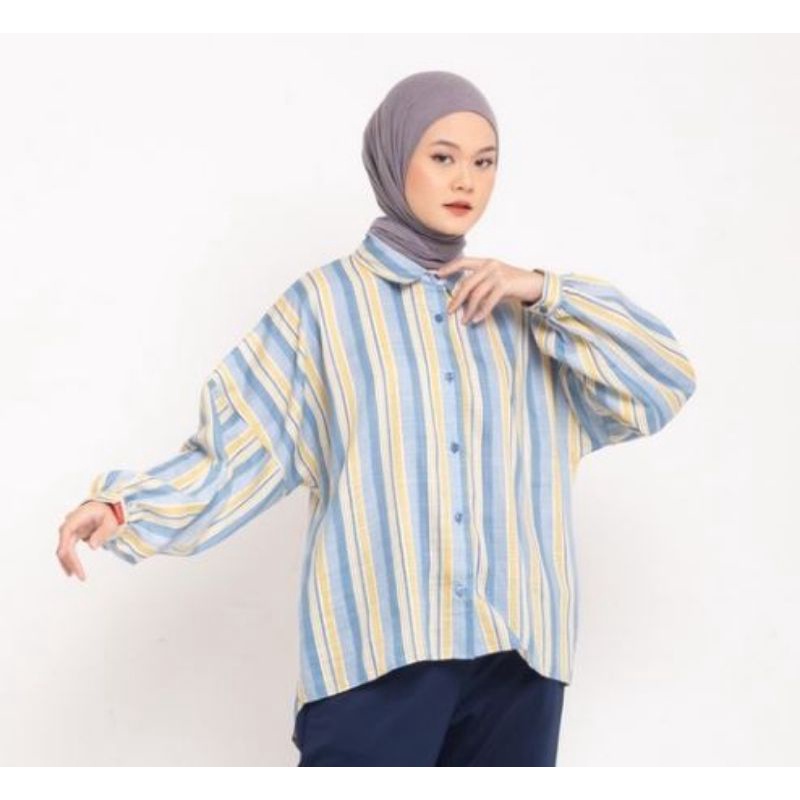 Tunik Atasan Wanita Dauky M Tunic Stripe Baloon Sleeve
