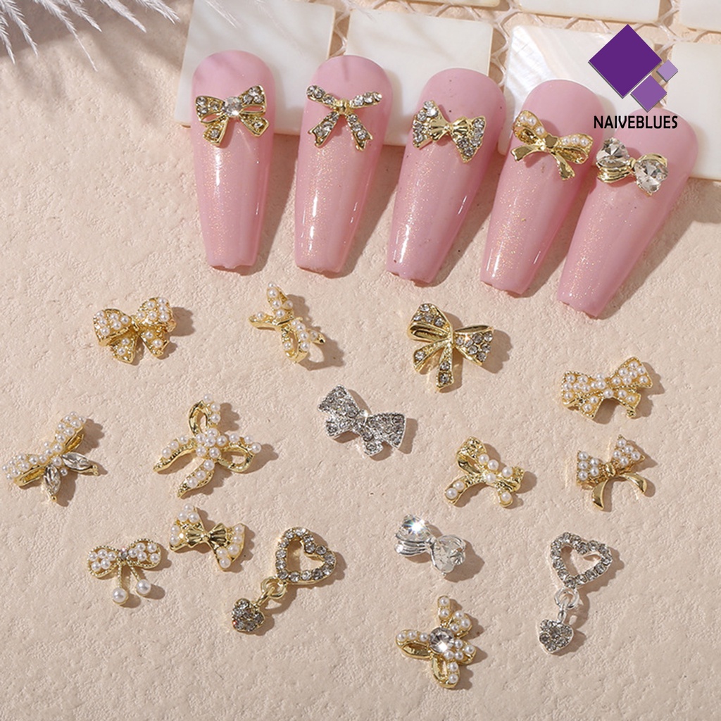 Naiveblue &gt; 20Pcs / Set Hiasan Kuku 3D Bentuk Simpul Pita Bahan Alloy Anti Karat Untuk Nail Art / Manicure
