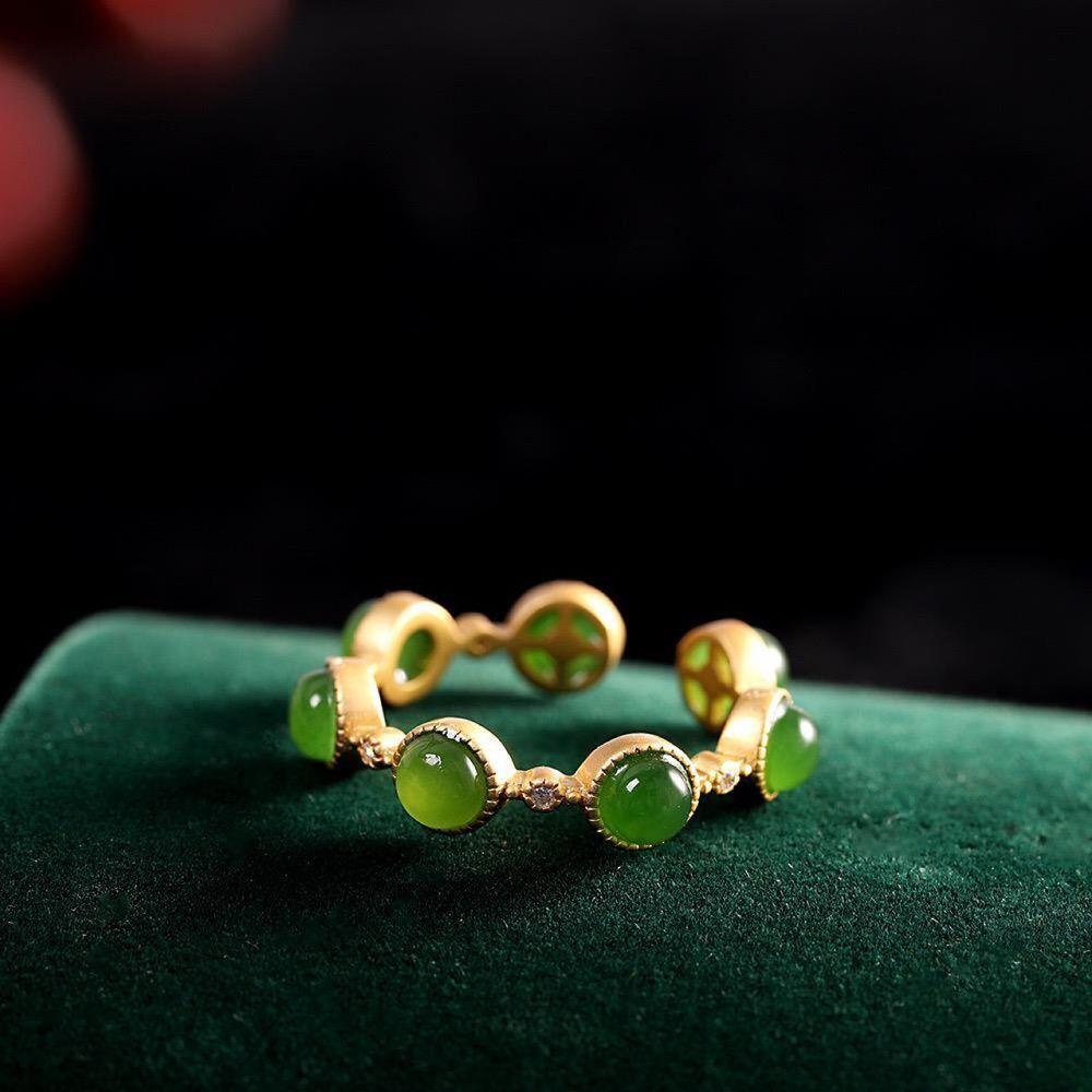 Mxbeauty Wanita Cincin Trendi Adjustable Terbuka Rings Niche Desain Imitasi Hetian Giok Berlapis Emas Perhiasan Fashion