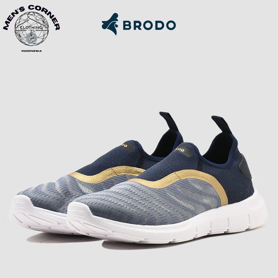 Sepatu BRODO - Sneakers Active Kaze Racer Slip On Navy Gold WS (ORIGINAL)