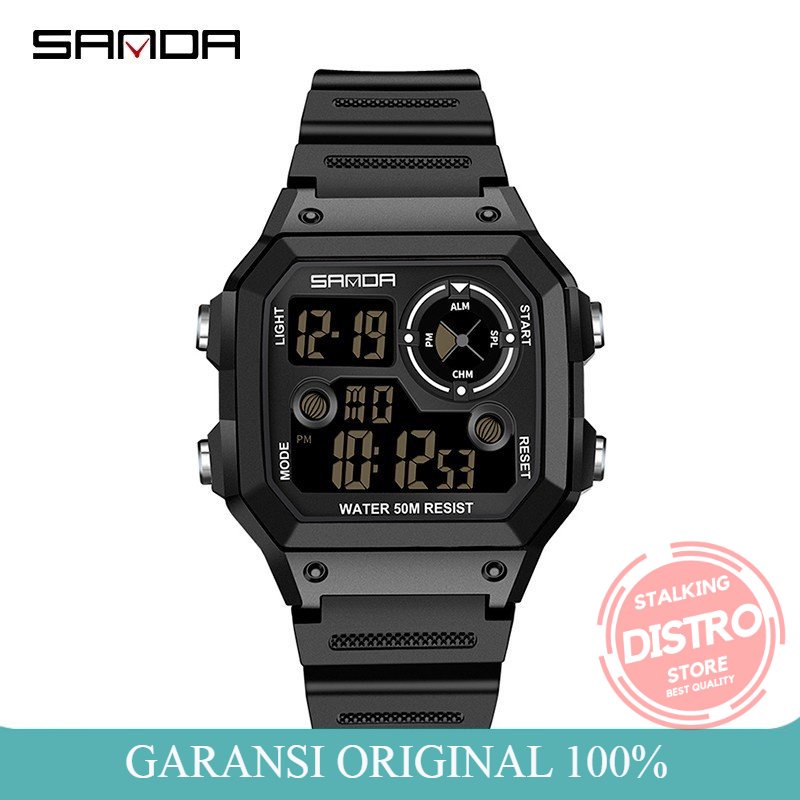 Jam Tangan Pria Digital SANDA 418 Tali Rubber Chronograph Anti Air