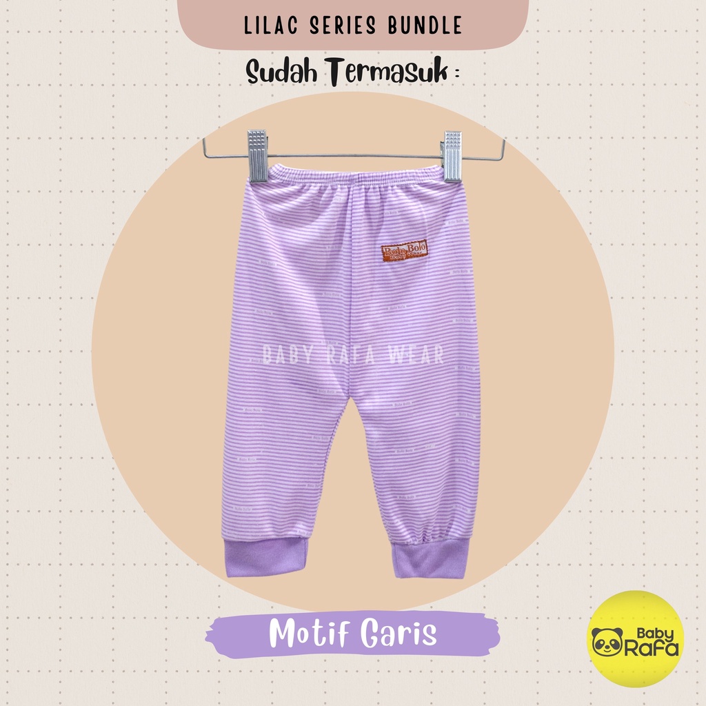 Serian Lilac - 3 pcs Celana Panjang Bayi Baru Lahir 0 - 3 Bulan Lilac Series merk SNI Bolo - Bolo